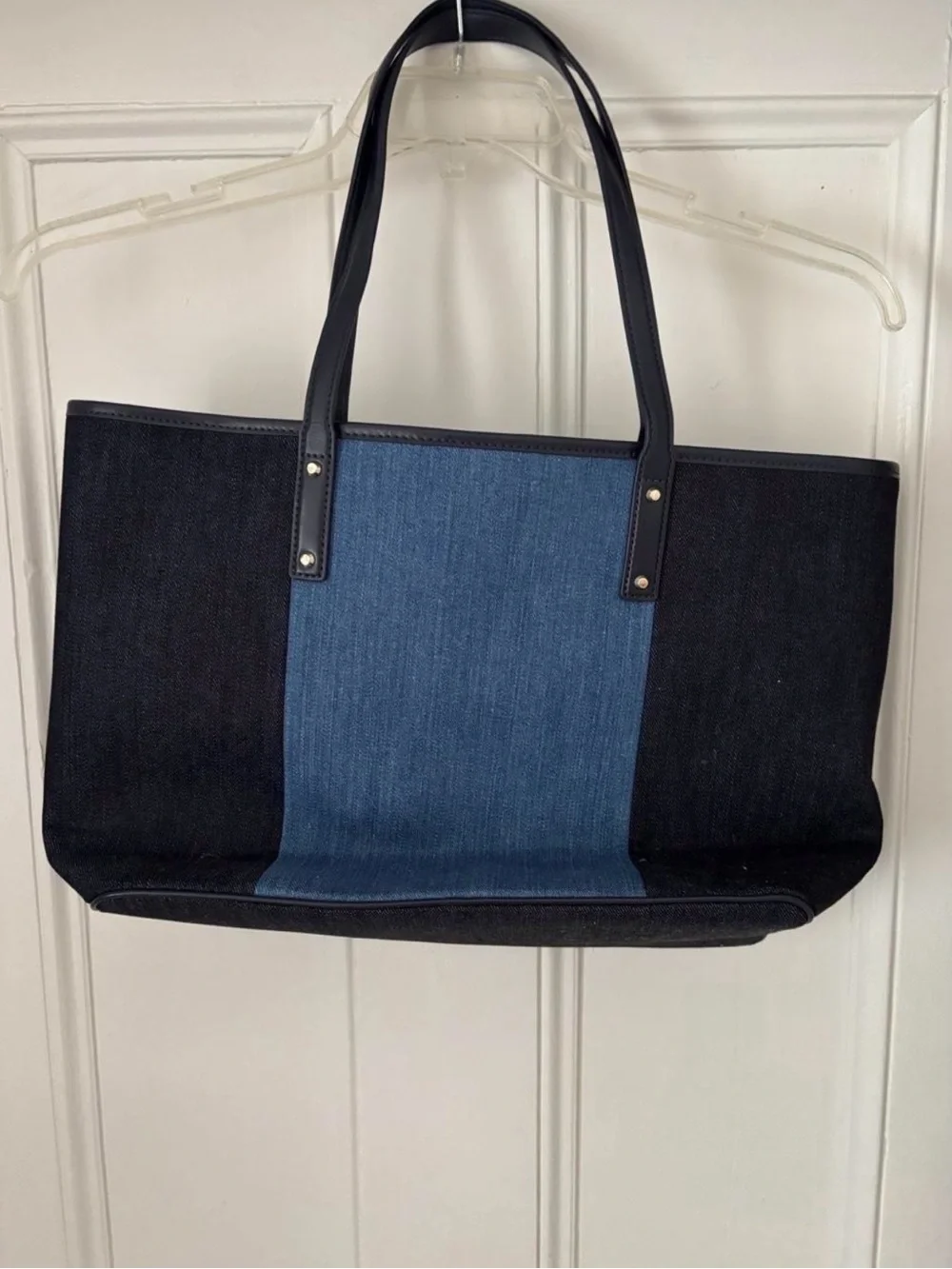 Michael Kors Carter Large Denim Multi Open Tote Blue Black Gold Designer Bag